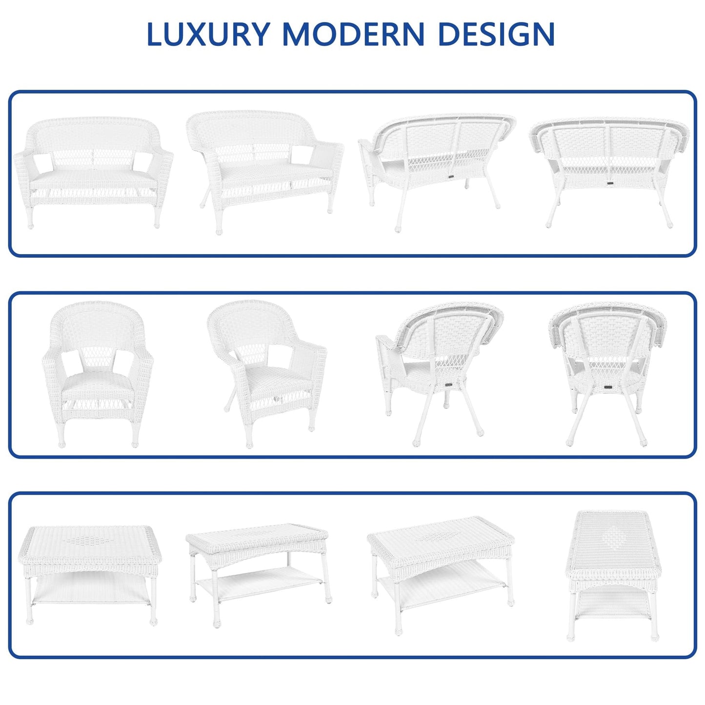 Ensemble de conversation 4 pièces pour patio en osier