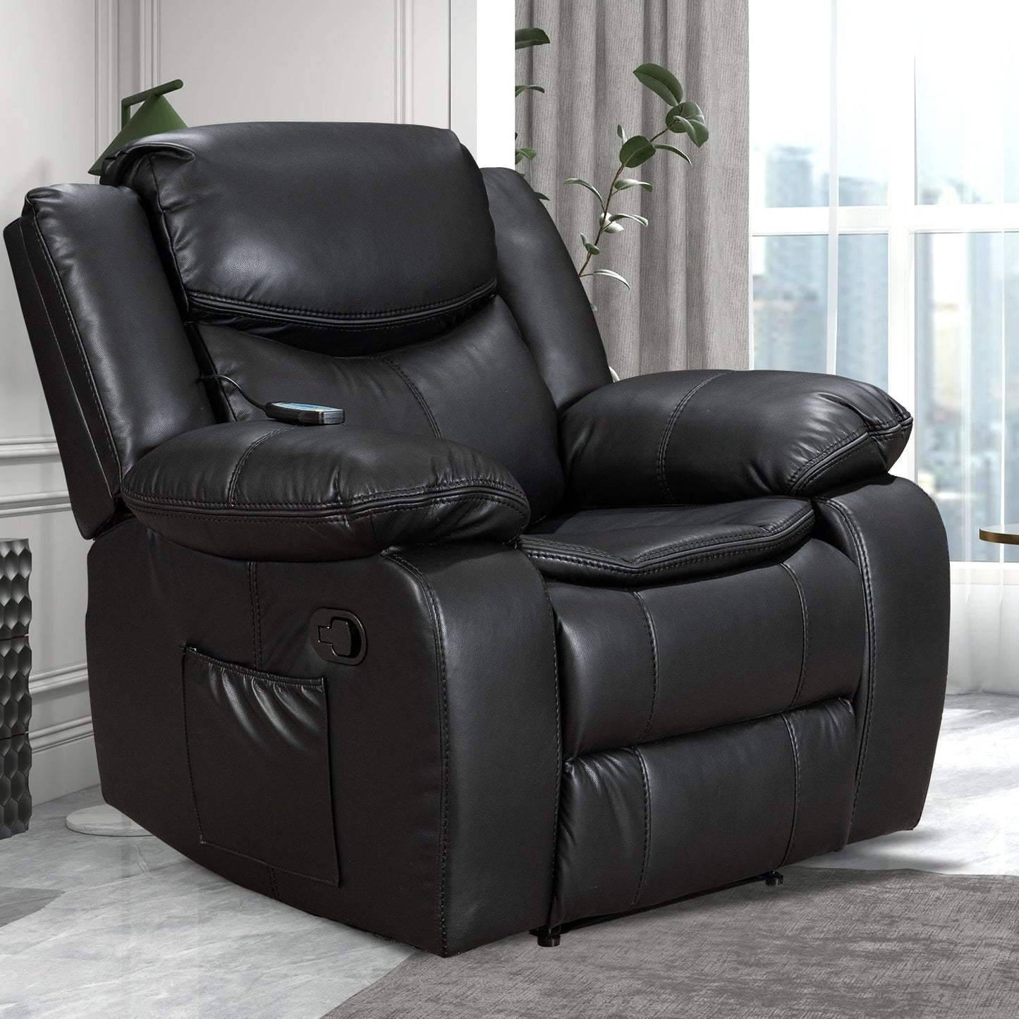 Fauteuil inclinable chauffant et massant en cuir durable à siège large