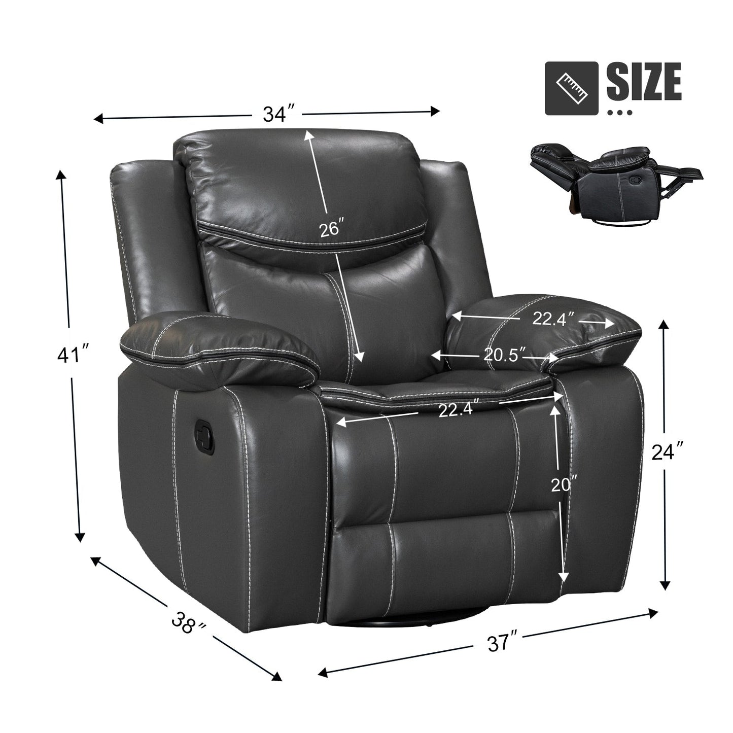 Fauteuil inclinable chauffant et massant en cuir durable à siège large