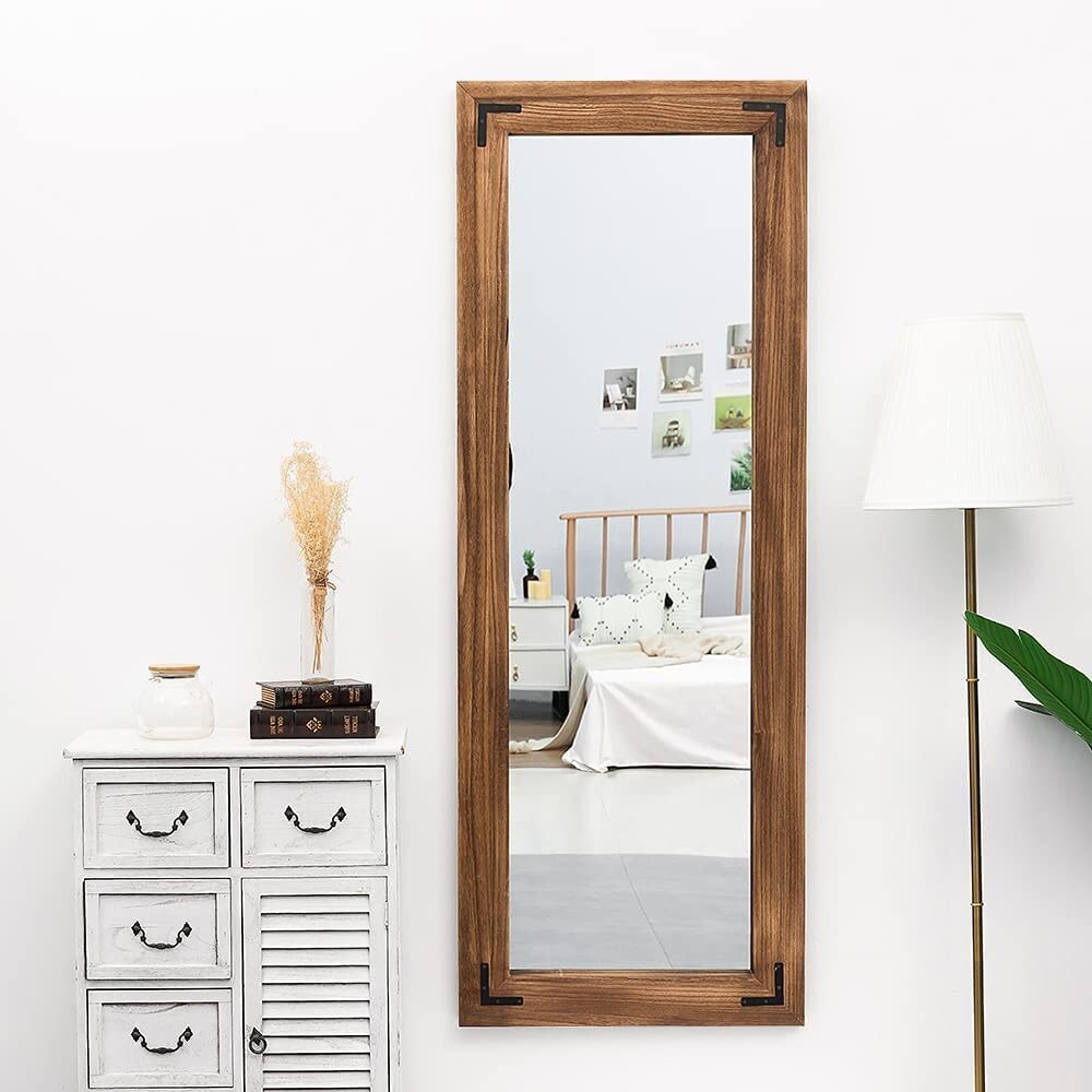 Miroir de sol pleine longueur avec cadre en bois rustique de style ferme - 65 x 24