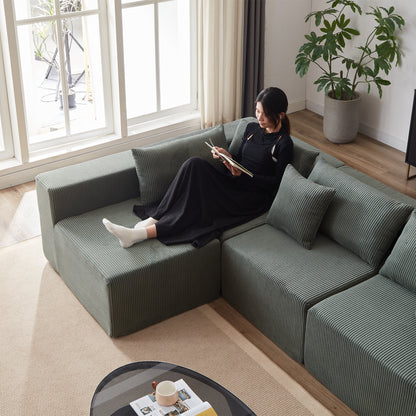 Canapé modulaire en L de 104 pouces en velours côtelé, ensemble de canapés de sol, canapé compressé rempli de mousse, combinaison gratuite de 4 pièces