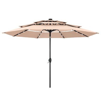Parasol de terrasse inclinable à 3 niveaux de 10 pieds de MAISON ARTS, parasol d'extérieur à double ventilation avec lumières LED
