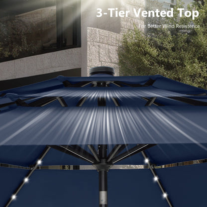 Parasol de terrasse inclinable à 3 niveaux de 10 pieds de MAISON ARTS, parasol d'extérieur à double ventilation avec lumières LED