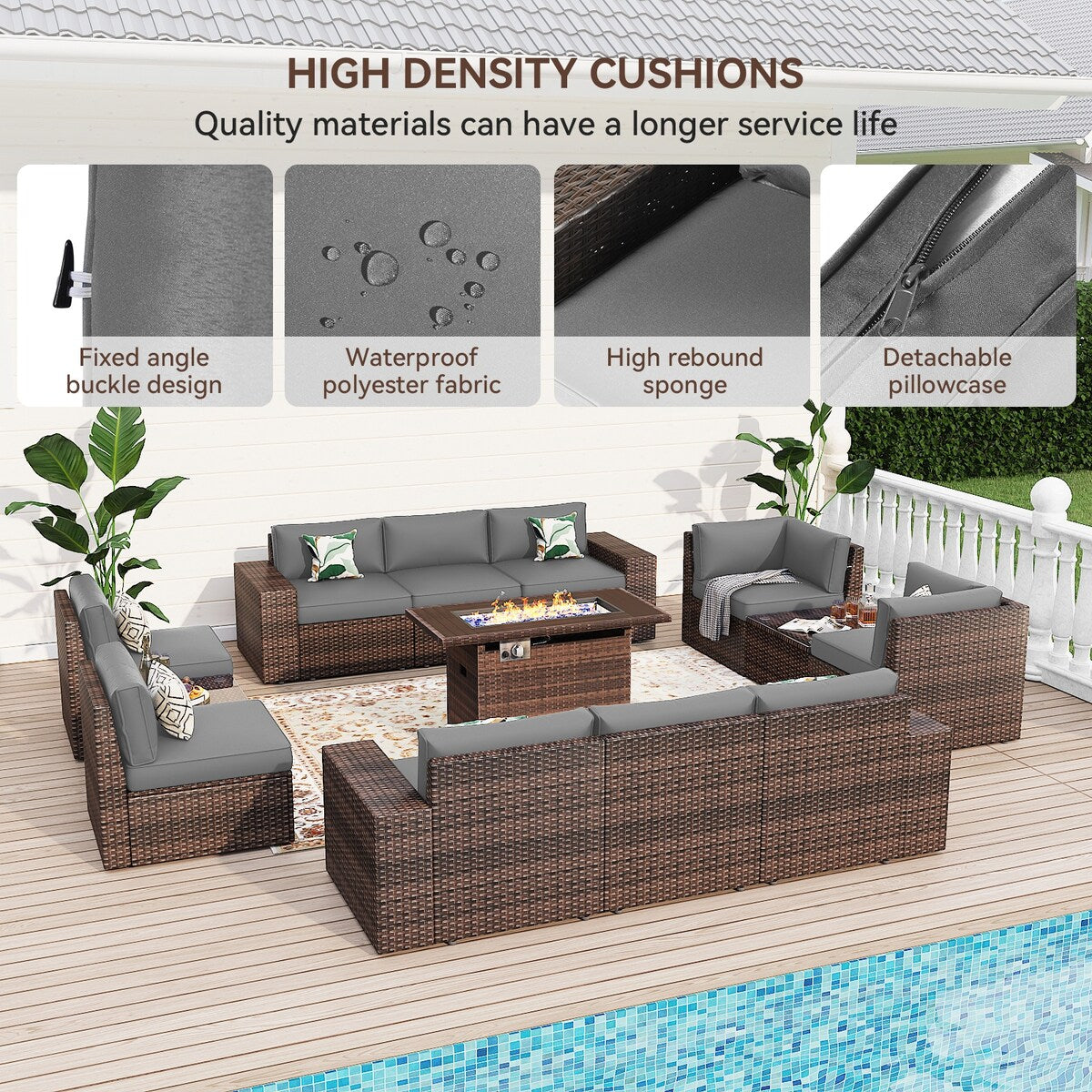 Ensemble de meubles de patio 13 pièces avec table de foyer 44