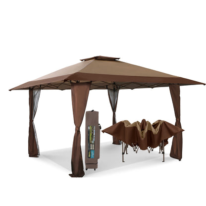 Gazebo de jardin renforcé escamotable avec rideau d'angle élégant - 13 x 13 pi