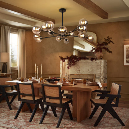 Lustre linéaire moderne à 15 lumières pour îlot de cuisine Sputnik avec branches et globes en verre