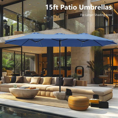 Parasol double extra large de 15 pieds pour patio double face de MAISON ARTS avec base incluse