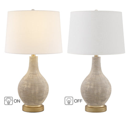 Lampe de table de style campagnard beige délavé/doré de 24,5 pouces avec abat-jour en lin blanc (lot de 2) - 24,5 H