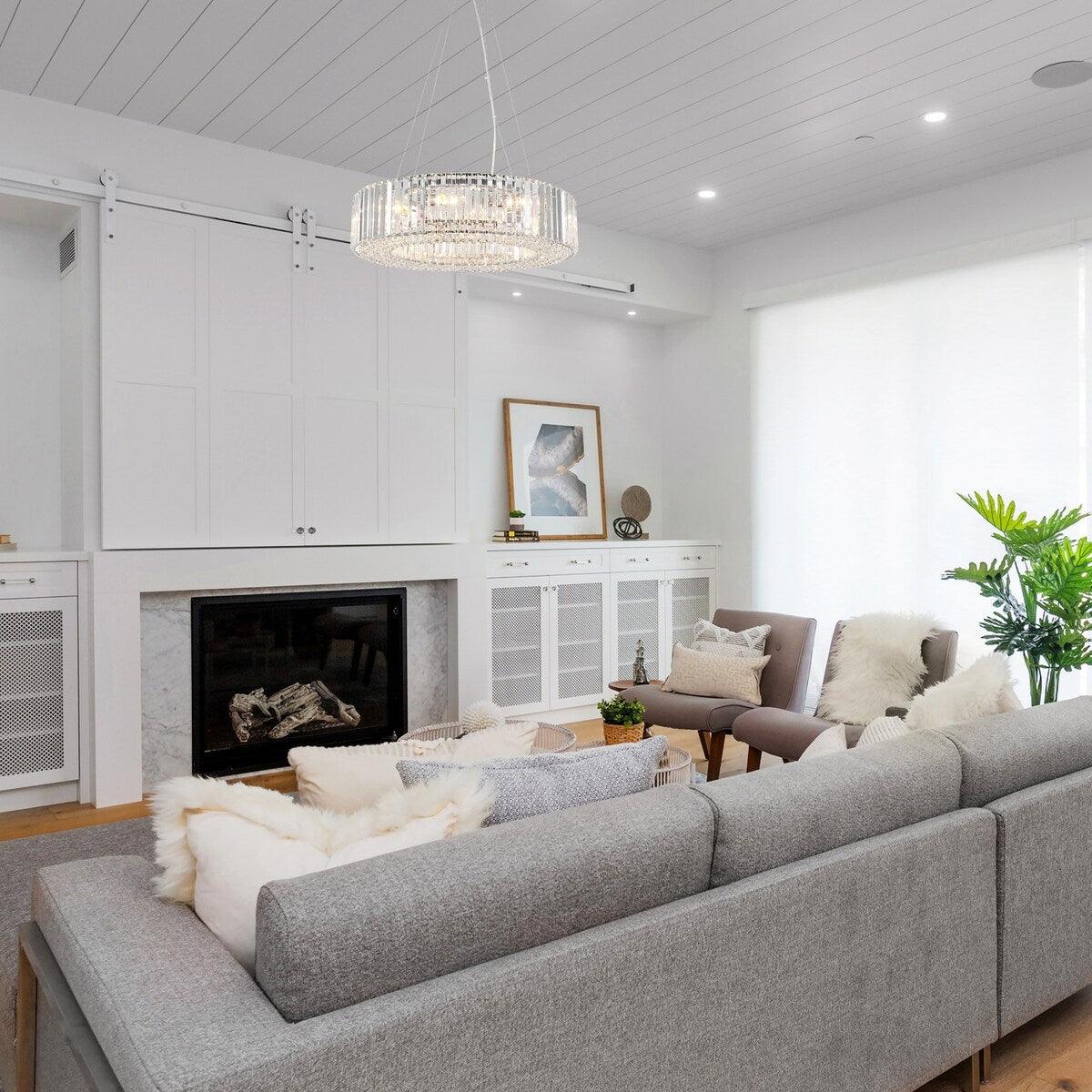 Lustre de ferme de 63 cm à 8 lumières, lustre en cristal, lustre tambour pour salle à manger, salon, chambre à coucher, cuisine