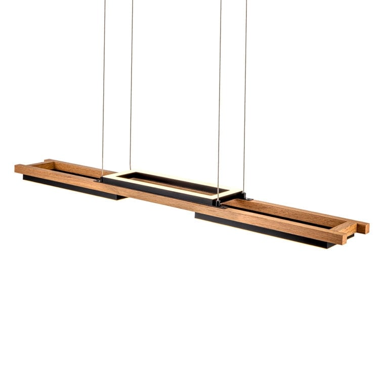 Lustre linéaire en bois à 3/5 lumières LED intégrées pour îlot de cuisine