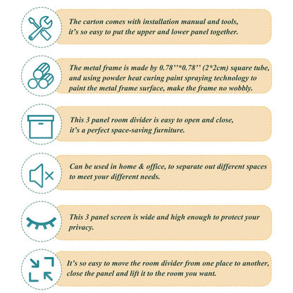 Cloisons de séparation à 3 panneaux et paravent pliable en bois naturel, cloison de séparation de 1,80 m pour séparation de pièce