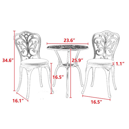Ensemble de 3 tables et chaises papillon en aluminium pour patio extérieur avec trou pour parasol
