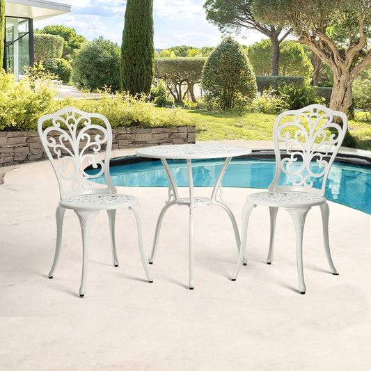 Ensemble de 3 tables et chaises papillon en aluminium pour patio extérieur avec trou pour parasol