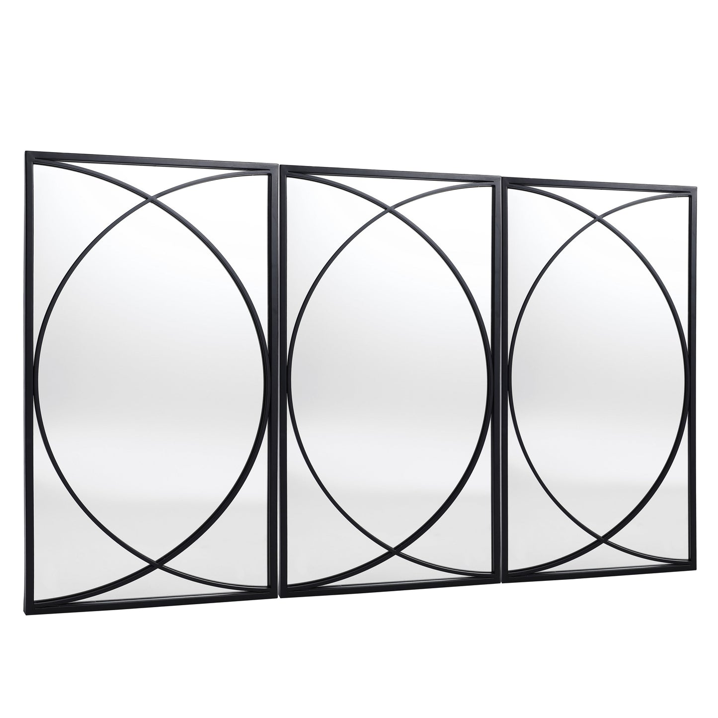 Ensemble de 3 miroirs muraux rectangulaires en métal noir - 31,9 H x 15,75 L x 0,75 P