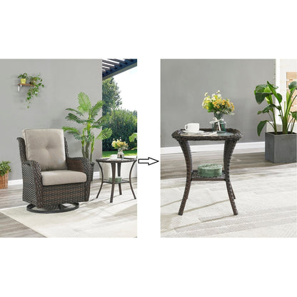 Fauteuil à bascule pivotant d'extérieur Gymojoy 3 pièces en osier avec coussin et table