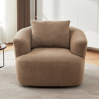 Fauteuil pivotant à 360°, fauteuil d'appoint Boucle 38,2" avec coussin décoratif, fauteuil rembourré en forme de tonneau avec accoudoirs incurvés