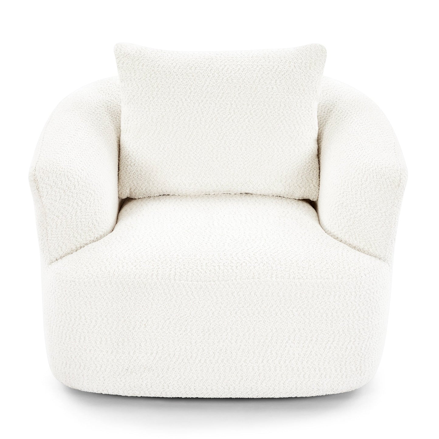 Fauteuil pivotant à 360°, fauteuil d'appoint Boucle 38,2" avec coussin décoratif, fauteuil rembourré en forme de tonneau avec accoudoirs incurvés