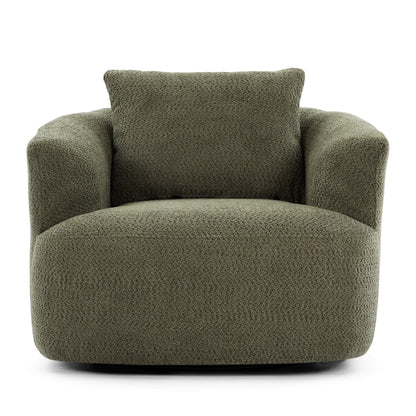 Fauteuil pivotant à 360°, fauteuil d'appoint Boucle 38,2" avec coussin décoratif, fauteuil rembourré en forme de tonneau avec accoudoirs incurvés