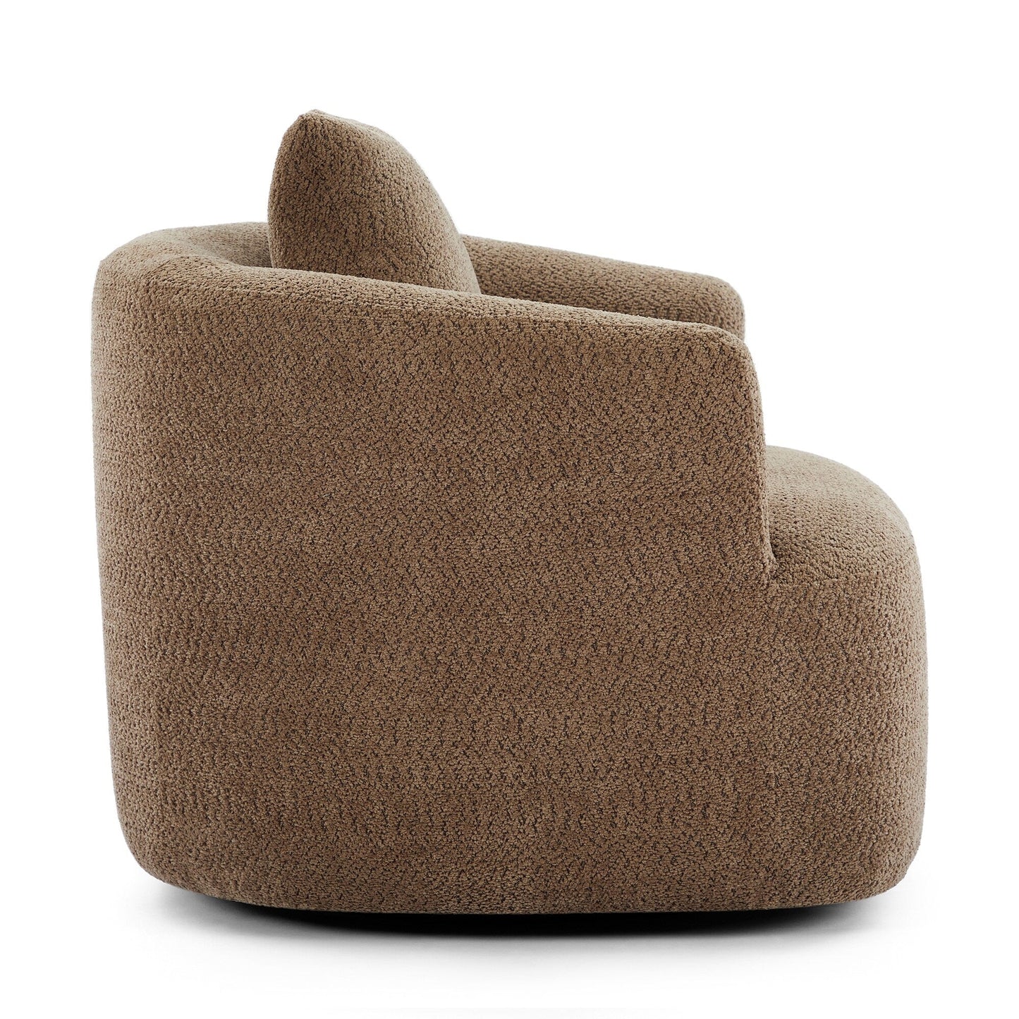 Fauteuil pivotant à 360°, fauteuil d'appoint Boucle 38,2" avec coussin décoratif, fauteuil rembourré en forme de tonneau avec accoudoirs incurvés