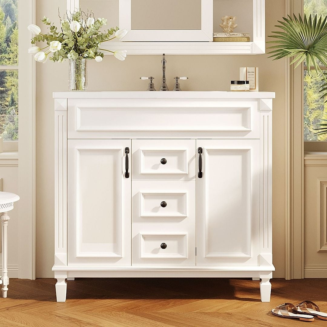Meuble-lavabo moderne de 36 po avec lavabo supérieur et armoire à miroir, 2 portes et 2 tiroirs