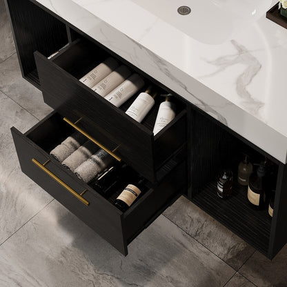 Meuble-lavabo flottant de 39,4 po avec lavabo en céramique, meuble-lavabo suspendu au mur, 2 tiroirs à fermeture douce et plateau en ardoise blanche - 39'4 x 18'9