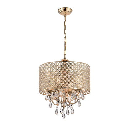 Lustre tambour à perles rondes avec cristaux suspendus