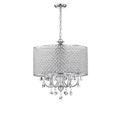 Lustre tambour à perles rondes avec cristaux suspendus