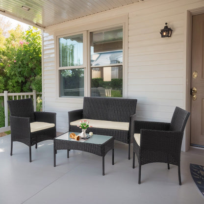 Ensemble de 4 meubles de jardin en osier, sectionnel et en rotin avec coussins