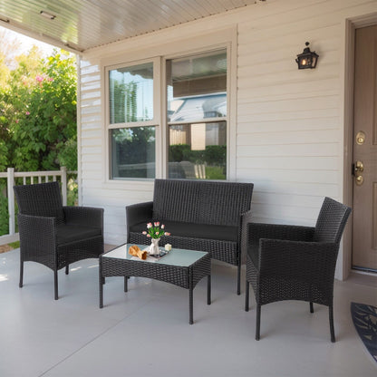 Ensemble de 4 meubles de jardin en osier, sectionnel et en rotin avec coussins