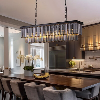 Lustre contemporain en cristal gris fumé et noir de 47 po, luminaire suspendu linéaire à deux niveaux pour îlot de cuisine et salle à manger