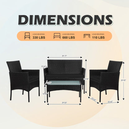 Ensemble de 4 meubles de jardin en osier, sectionnel et en rotin avec coussins