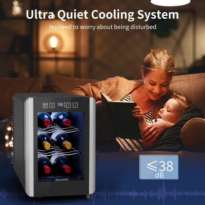 Réfrigérateur à vin 6 bouteilles (8-18 °C), mini-refroidisseur à boissons autonome pour l'été, refroidisseur à vin avec contrôle de la température
