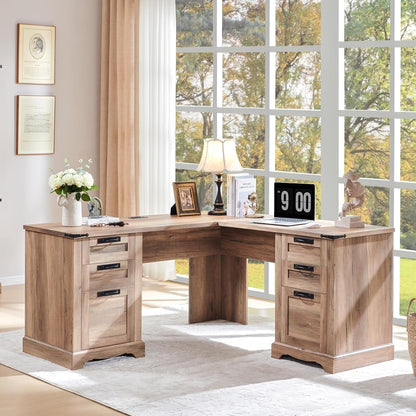 Bureau de direction en L de style ferme, bureau d'angle en bois, bureau d'ordinateur