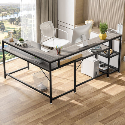Bureau en L avec étagère pour écran, bureau d'angle réversible pour bureau à domicile 69