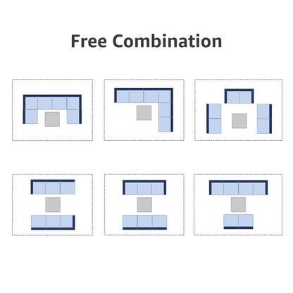 Ensemble de canapés d'extérieur sectionnels rembourrés en osier et acier, 7 pièces