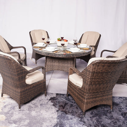 Ensemble de salle à manger rond en rotin et osier pour patio extérieur 7 pièces avec coussins par Moda Furnishings