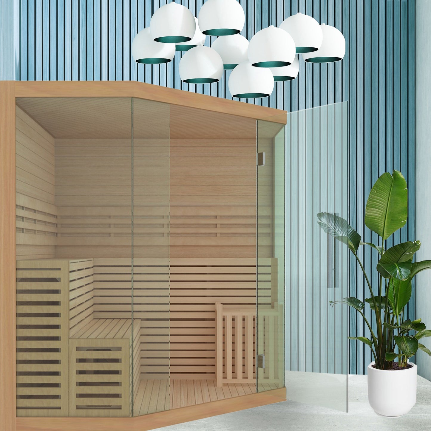 Sauna d'intérieur sec et humide en bois ALEKO pour 5 à 6 personnes avec chauffage électrique - 75 x 75 x 83 pouces