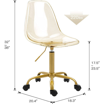 Chaise de bureau pivotante en acrylique à hauteur réglable sans accoudoirs