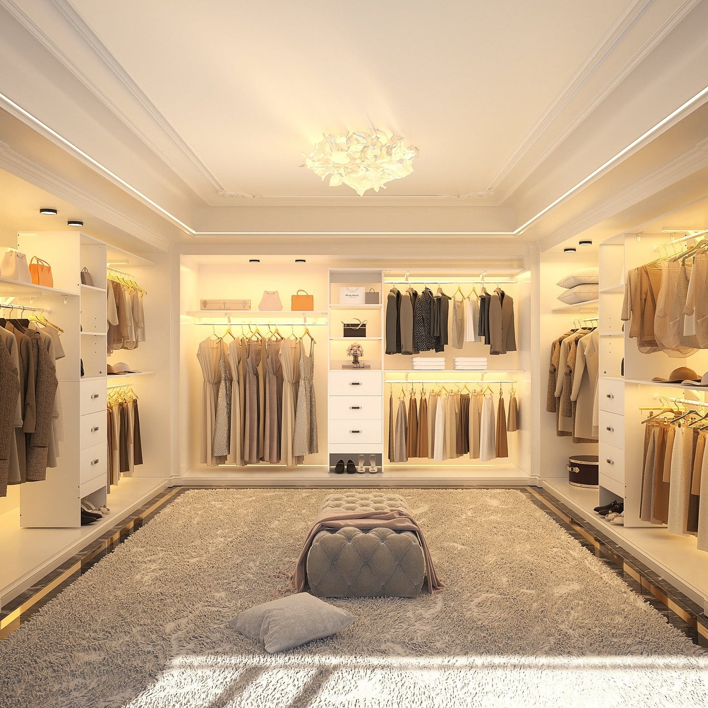 Rackcog Organiseur de placard réglable de 120 pouces avec tiroirs, système de placard avec étagères de bricolage pour placards et dressings