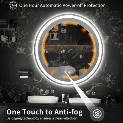 Miroir de courtoisie rond sans cadre, antibuée, éclairé par LED et à intensité variable