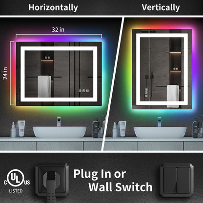Miroir de salle de bain antibuée rétroéclairé RVB et à éclairage frontal LED