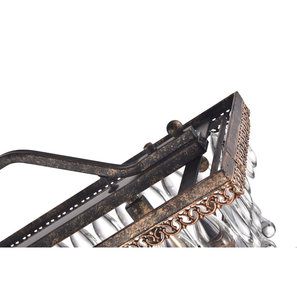 Éclairage rectangulaire pour îlot de cuisine en bronze antique à 6 lumières avec suspension en cristal - Bronze antique