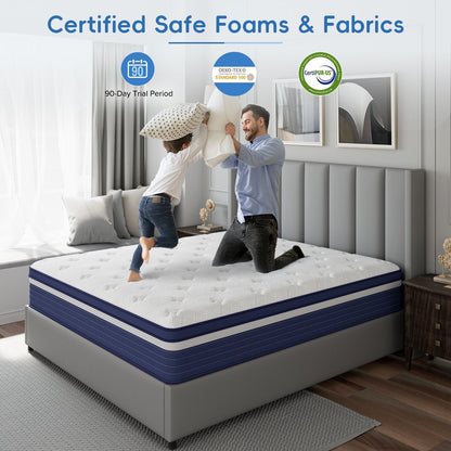 Matelas hybride à ressorts SweDrea de 25 cm, ferme et rafraîchissant, certifié CertiPUR-US, SGS et OEKO-TEX.