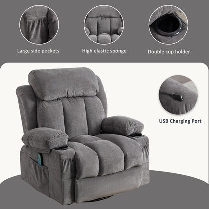 Fauteuil inclinable pivotant beige avec massage, chauffage et chargement USB