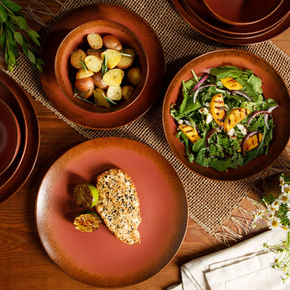 Bloomhouse Palermo Sun Service de table 16 pièces en grès émaillé réactif avec assiettes et bols à double bol