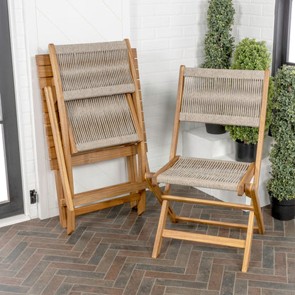 Ensemble bistrot d'extérieur pliant 3 pièces en bois d'acacia Cadiz Modern Coastal, par JONATHAN Y