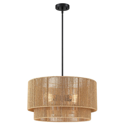 Lustre tambour en rotin naturel à 4 lumières Cynthia - 22 po de largeur