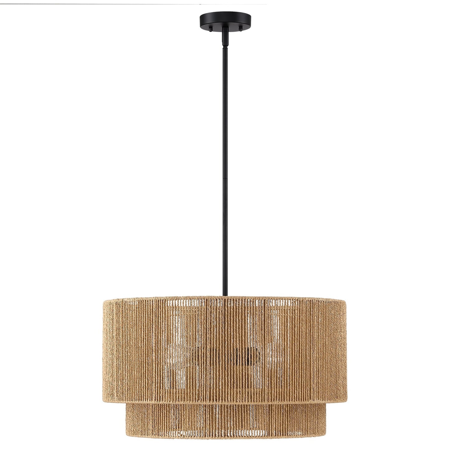 Lustre tambour en rotin naturel à 4 lumières Cynthia - 22 po de largeur
