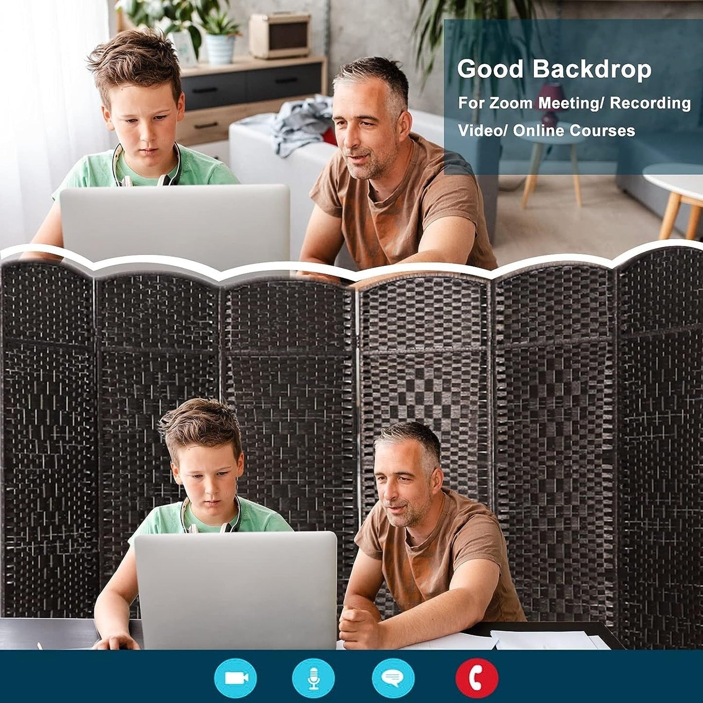 Paravent de séparation de pièce de 6 pieds de haut en fibre tissée, écran de confidentialité autoportant, écran pliant