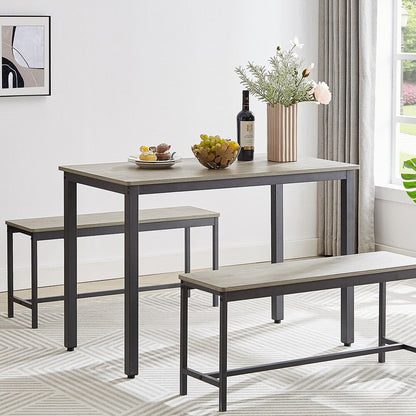 Ensemble table à manger, table de bar en bois, table de cuisine avec 2 bancs - 3 pièces